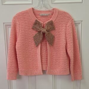 Alice + Olivia Pink Cardigan with Glitter Bow.  Size Small Petite